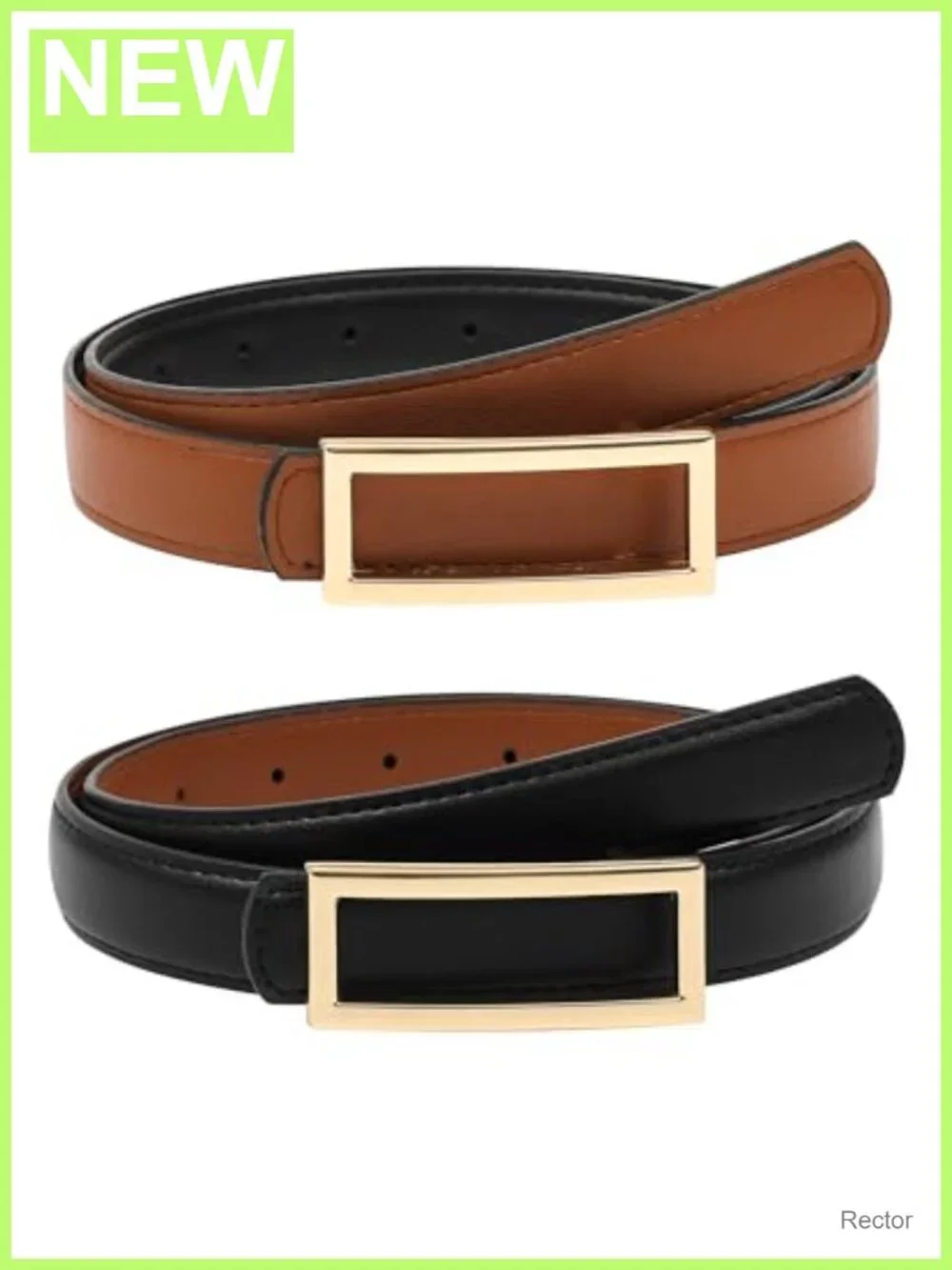 Reversible Skinny Faux Leather Belt, 2-in-1, Gold Buckle, Adjustable